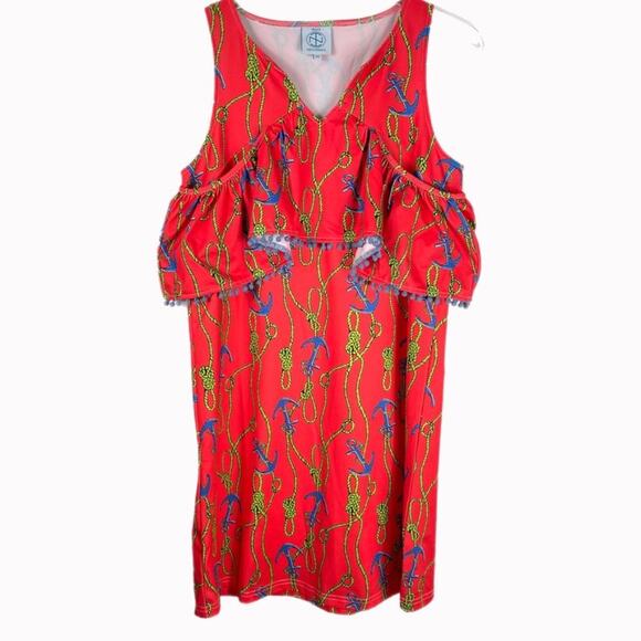 Tracy Negoshian Cold Shoulder Nautical Theme Dress Sz XS - Picture 1 of 4